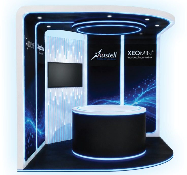 3D design render of an LED-lit pharmaceutical exhibition stand