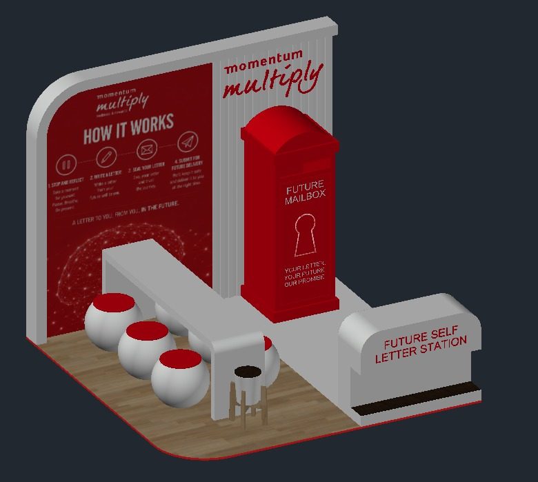 Concept render for a promotional mall activation letter station